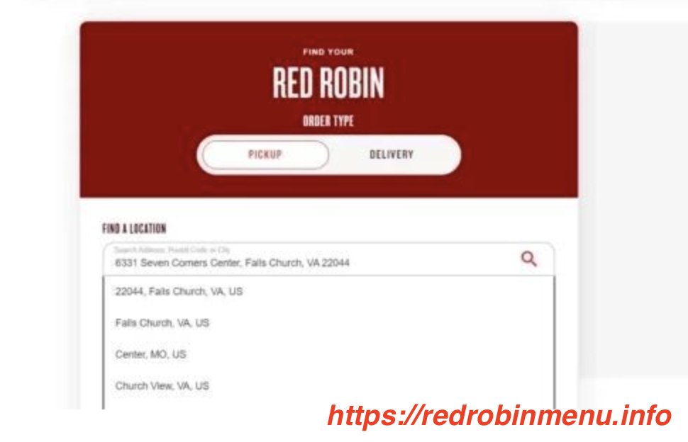 Order Online Red Robin Menu Food Step 1